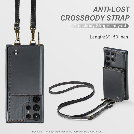 For Samsung Galaxy S23 Ultra 5G JEEHOOD C22 Series Zipper Wallet Leather Phone Case with Dual Lanyard(Black) - Galaxy S23 Ultra 5G Cases by JEEHOOD | Online Shopping UK | buy2fix