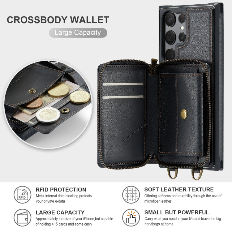 For Samsung Galaxy S23 Ultra 5G JEEHOOD C22 Series Zipper Wallet Leather Phone Case with Dual Lanyard(Black) - Galaxy S23 Ultra 5G Cases by JEEHOOD | Online Shopping UK | buy2fix