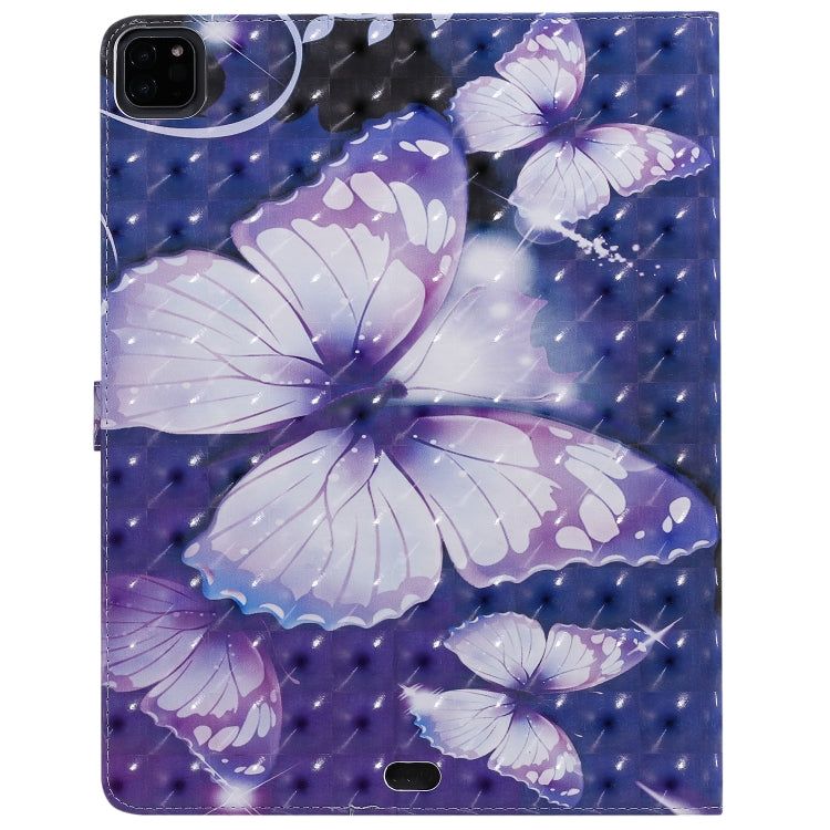 For iPad Pro 12.9 (2020) 3D Colored Drawing Horizontal Flip Leather Tablet Case with Holder & Card Slot & Wallet(Purple Butterfly) - iPad Pro 12.9 (2020) Cases by buy2fix | Online Shopping UK | buy2fix