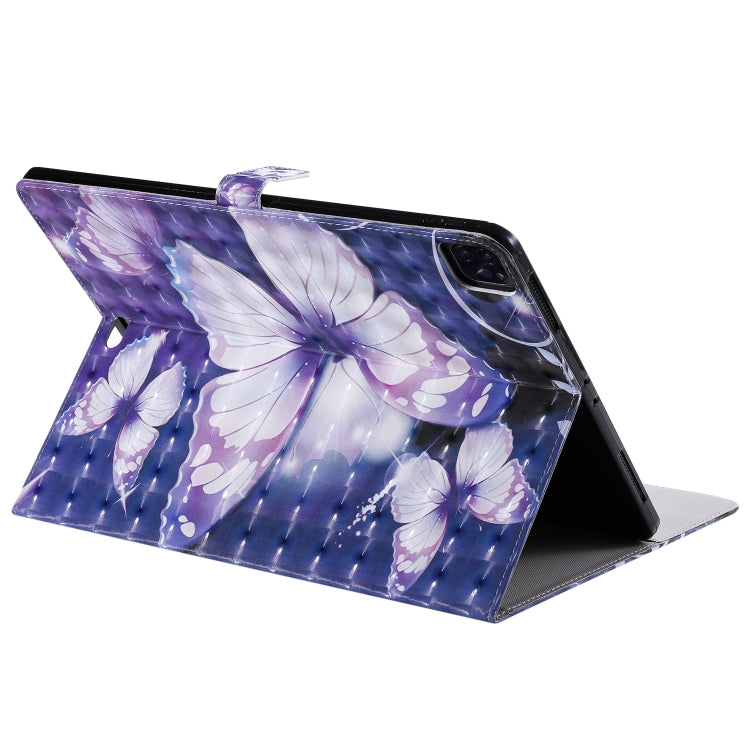 For iPad Pro 12.9 (2020) 3D Colored Drawing Horizontal Flip Leather Tablet Case with Holder & Card Slot & Wallet(Purple Butterfly) - iPad Pro 12.9 (2020) Cases by buy2fix | Online Shopping UK | buy2fix