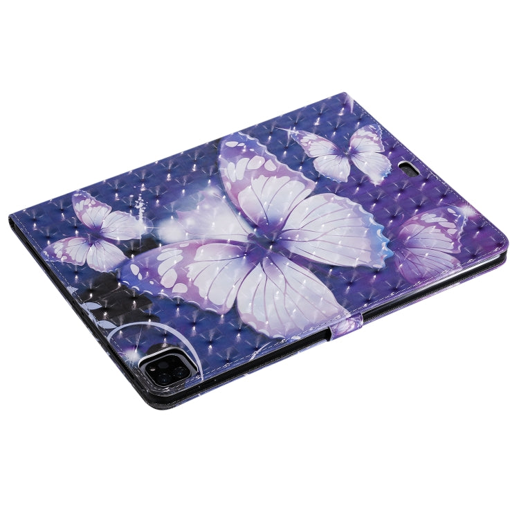 For iPad Pro 12.9 (2020) 3D Colored Drawing Horizontal Flip Leather Tablet Case with Holder & Card Slot & Wallet(Purple Butterfly) - iPad Pro 12.9 (2020) Cases by buy2fix | Online Shopping UK | buy2fix
