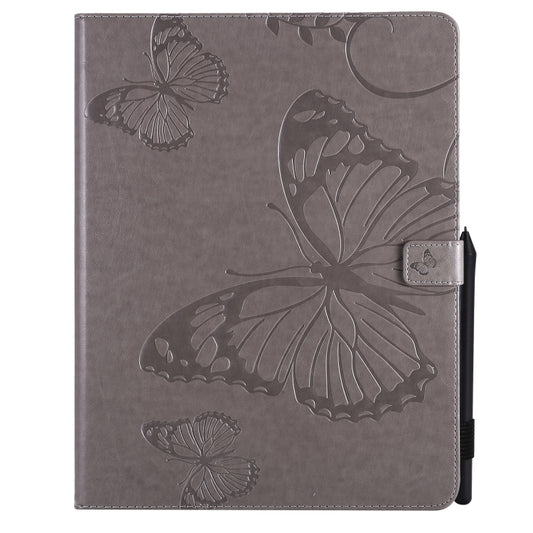 For iPad Pro 12.9 (2020) Pressed Printing Butterfly Pattern Horizontal Flip Leather Tablet Case with Holder & Card Slots & Wallet(Grey) - iPad Pro 12.9 (2020) Cases by buy2fix | Online Shopping UK | buy2fix