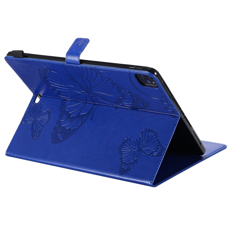 For iPad Pro 12.9 (2020) Pressed Printing Butterfly Pattern Horizontal Flip Leather Tablet Case with Holder & Card Slots & Wallet(Blue) - iPad Pro 12.9 (2020) Cases by buy2fix | Online Shopping UK | buy2fix
