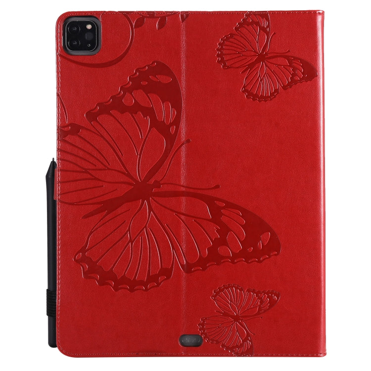 For iPad Pro 12.9 (2020) Pressed Printing Butterfly Pattern Horizontal Flip Leather Tablet Case with Holder & Card Slots & Wallet(Red) - iPad Pro 12.9 (2020) Cases by buy2fix | Online Shopping UK | buy2fix