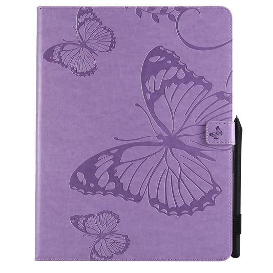 For iPad Pro 12.9 (2020) Pressed Printing Butterfly Pattern Horizontal Flip Leather Tablet Case with Holder & Card Slots & Wallet(Purple) - iPad Pro 12.9 (2020) Cases by buy2fix | Online Shopping UK | buy2fix