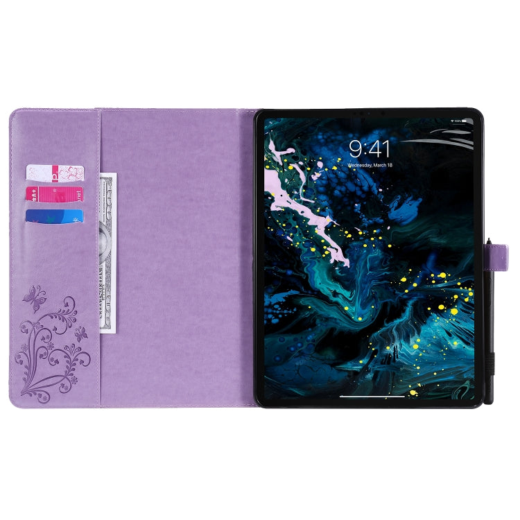 For iPad Pro 12.9 (2020) Pressed Printing Butterfly Pattern Horizontal Flip Leather Tablet Case with Holder & Card Slots & Wallet(Purple) - iPad Pro 12.9 (2020) Cases by buy2fix | Online Shopping UK | buy2fix
