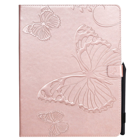 For iPad Pro 12.9 (2020) Pressed Printing Butterfly Pattern Horizontal Flip Leather Tablet Case with Holder & Card Slots & Wallet(Rose Gold) - iPad Pro 12.9 (2020) Cases by buy2fix | Online Shopping UK | buy2fix