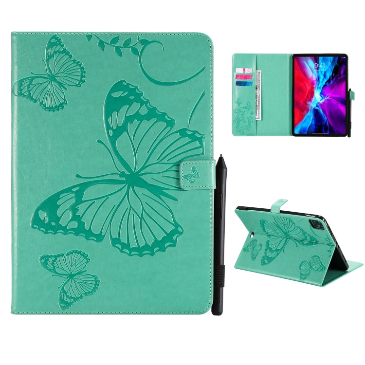 For iPad Pro 11 (2020) Pressed Printing Butterfly Pattern Horizontal Flip Leather Tablet Case with Holder & Card Slots & Wallet(Green) - iPad Pro 11 (2020) Cases by buy2fix | Online Shopping UK | buy2fix