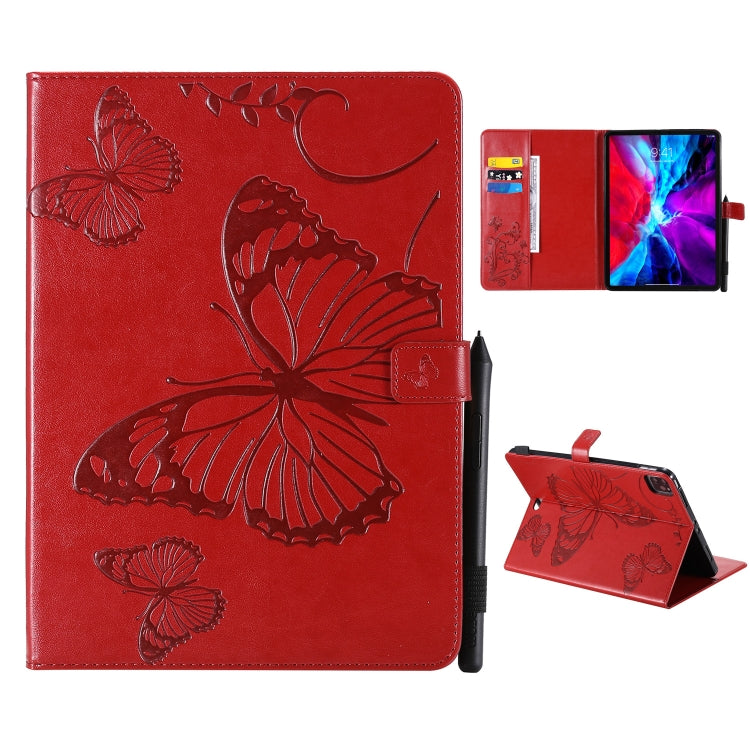 For iPad Pro 11 (2020) Pressed Printing Butterfly Pattern Horizontal Flip Leather Tablet Case with Holder & Card Slots & Wallet(Red) - iPad Pro 11 (2020) Cases by buy2fix | Online Shopping UK | buy2fix