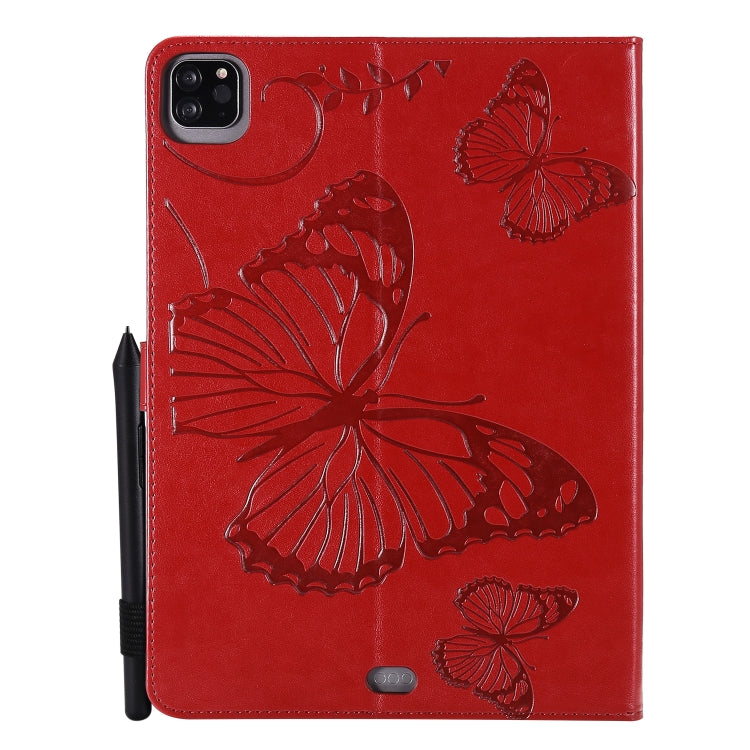 For iPad Pro 11 (2020) Pressed Printing Butterfly Pattern Horizontal Flip Leather Tablet Case with Holder & Card Slots & Wallet(Red) - iPad Pro 11 (2020) Cases by buy2fix | Online Shopping UK | buy2fix