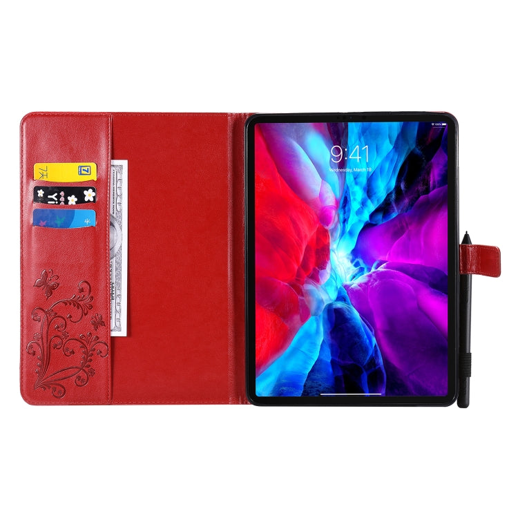 For iPad Pro 11 (2020) Pressed Printing Butterfly Pattern Horizontal Flip Leather Tablet Case with Holder & Card Slots & Wallet(Red) - iPad Pro 11 (2020) Cases by buy2fix | Online Shopping UK | buy2fix