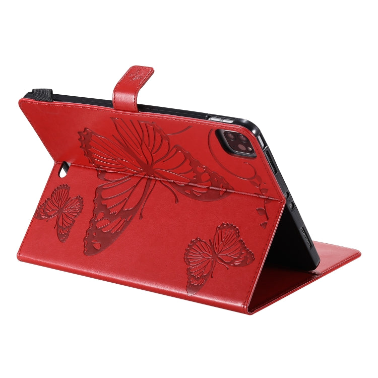 For iPad Pro 11 (2020) Pressed Printing Butterfly Pattern Horizontal Flip Leather Tablet Case with Holder & Card Slots & Wallet(Red) - iPad Pro 11 (2020) Cases by buy2fix | Online Shopping UK | buy2fix