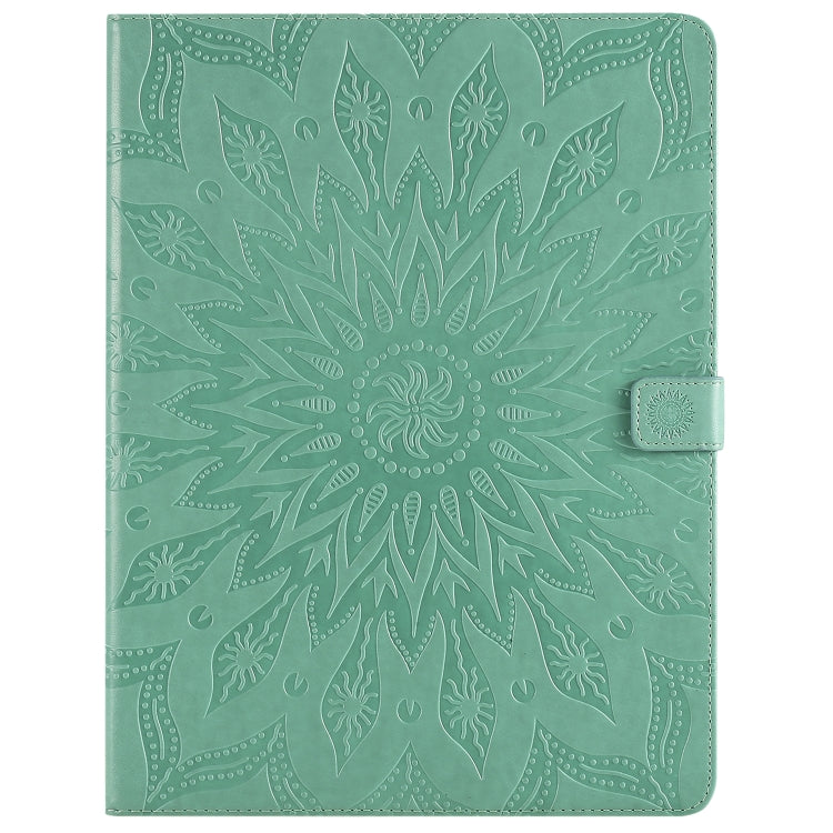 For iPad Pro 12.9 (2020) & Pro 12.9 (2018) Pressed Printing Sunflower Pattern Horizontal Flip PU Leather Tablet Case with Holder & Card Slots & Wallet(Green) - iPad Pro 12.9 (2020) Cases by buy2fix | Online Shopping UK | buy2fix