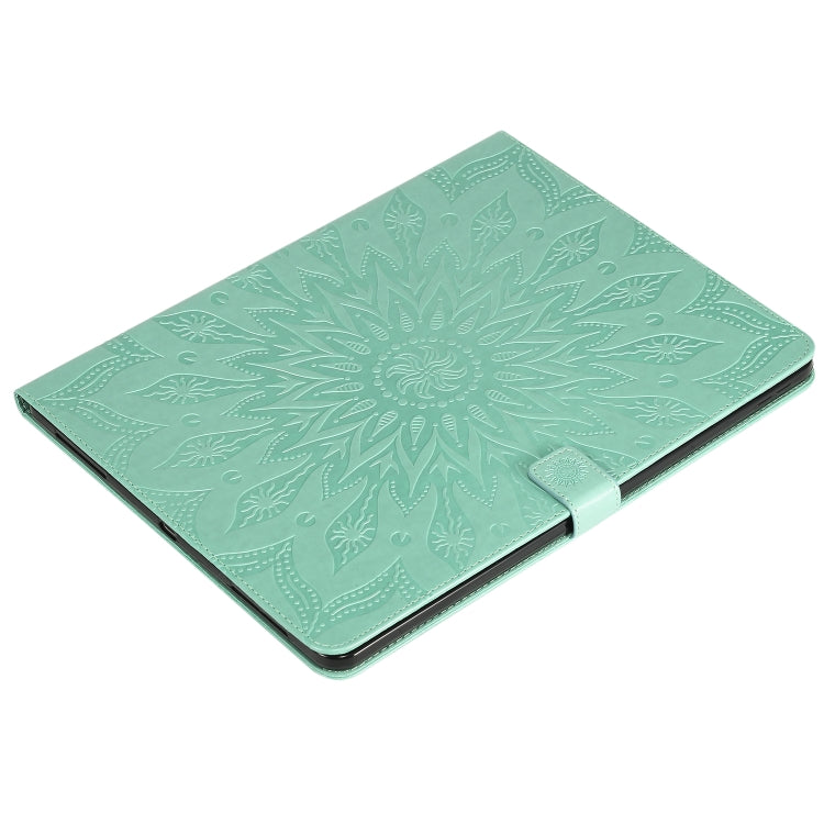 For iPad Pro 12.9 (2020) & Pro 12.9 (2018) Pressed Printing Sunflower Pattern Horizontal Flip PU Leather Tablet Case with Holder & Card Slots & Wallet(Green) - iPad Pro 12.9 (2020) Cases by buy2fix | Online Shopping UK | buy2fix