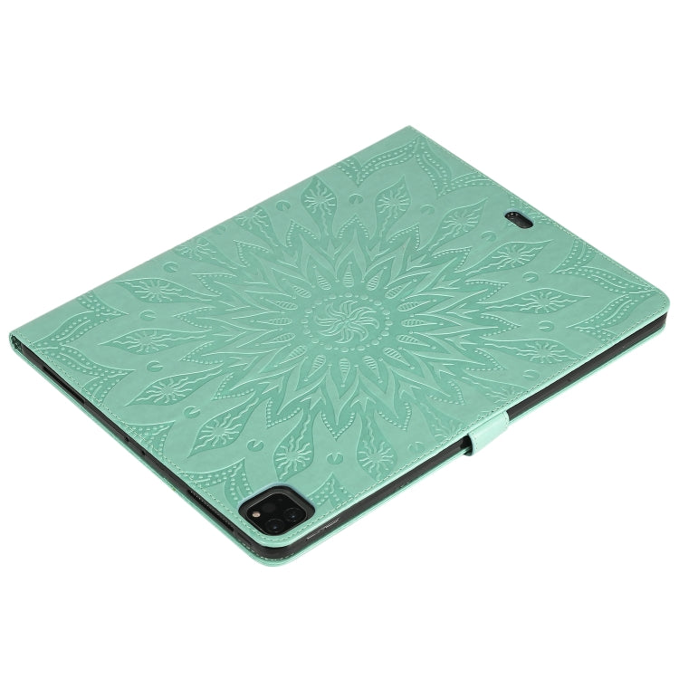 For iPad Pro 12.9 (2020) & Pro 12.9 (2018) Pressed Printing Sunflower Pattern Horizontal Flip PU Leather Tablet Case with Holder & Card Slots & Wallet(Green) - iPad Pro 12.9 (2020) Cases by buy2fix | Online Shopping UK | buy2fix