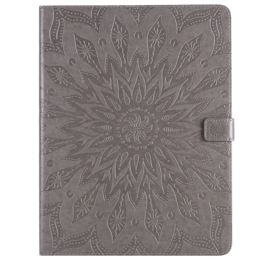 For iPad Pro 12.9 (2020) & Pro 12.9 (2018) Pressed Printing Sunflower Pattern Horizontal Flip PU Leather Tablet Case with Holder & Card Slots & Wallet(Grey) - iPad Pro 12.9 (2020) Cases by buy2fix | Online Shopping UK | buy2fix