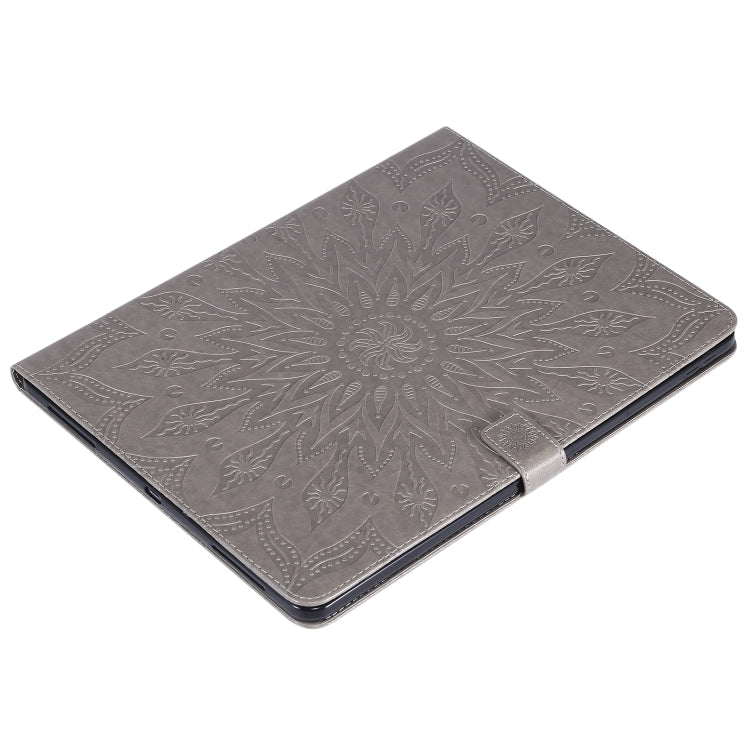 For iPad Pro 12.9 (2020) & Pro 12.9 (2018) Pressed Printing Sunflower Pattern Horizontal Flip PU Leather Tablet Case with Holder & Card Slots & Wallet(Grey) - iPad Pro 12.9 (2020) Cases by buy2fix | Online Shopping UK | buy2fix