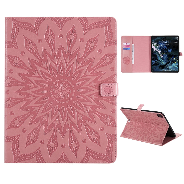 For iPad Pro 12.9 (2020) & Pro 12.9 (2018) Pressed Printing Sunflower Pattern Horizontal Flip PU Leather Tablet Case with Holder & Card Slots & Wallet(Pink) - iPad Pro 12.9 (2020) Cases by buy2fix | Online Shopping UK | buy2fix
