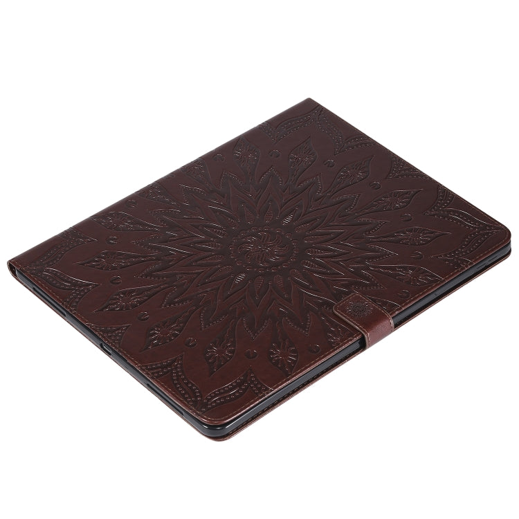For iPad Pro 12.9 (2020) & Pro 12.9 (2018) Pressed Printing Sunflower Pattern Horizontal Flip PU Leather Tablet Case with Holder & Card Slots & Wallet(Brown) - iPad Pro 12.9 (2020) Cases by buy2fix | Online Shopping UK | buy2fix