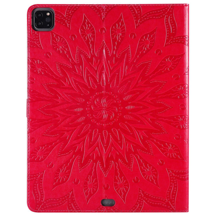 For iPad Pro 12.9 (2020) & Pro 12.9 (2018) Pressed Printing Sunflower Pattern Horizontal Flip PU Leather Tablet Case with Holder & Card Slots & Wallet(Red) - iPad Pro 12.9 (2020) Cases by buy2fix | Online Shopping UK | buy2fix