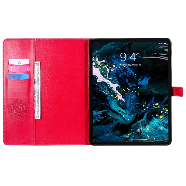 For iPad Pro 12.9 (2020) & Pro 12.9 (2018) Pressed Printing Sunflower Pattern Horizontal Flip PU Leather Tablet Case with Holder & Card Slots & Wallet(Red) - iPad Pro 12.9 (2020) Cases by buy2fix | Online Shopping UK | buy2fix