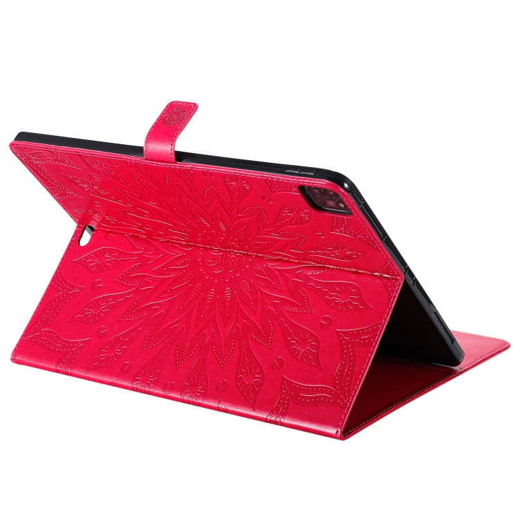 For iPad Pro 12.9 (2020) & Pro 12.9 (2018) Pressed Printing Sunflower Pattern Horizontal Flip PU Leather Tablet Case with Holder & Card Slots & Wallet(Red) - iPad Pro 12.9 (2020) Cases by buy2fix | Online Shopping UK | buy2fix