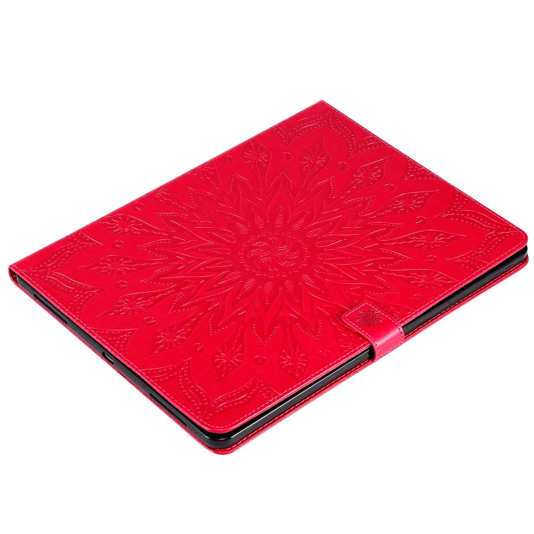 For iPad Pro 12.9 (2020) & Pro 12.9 (2018) Pressed Printing Sunflower Pattern Horizontal Flip PU Leather Tablet Case with Holder & Card Slots & Wallet(Red) - iPad Pro 12.9 (2020) Cases by buy2fix | Online Shopping UK | buy2fix