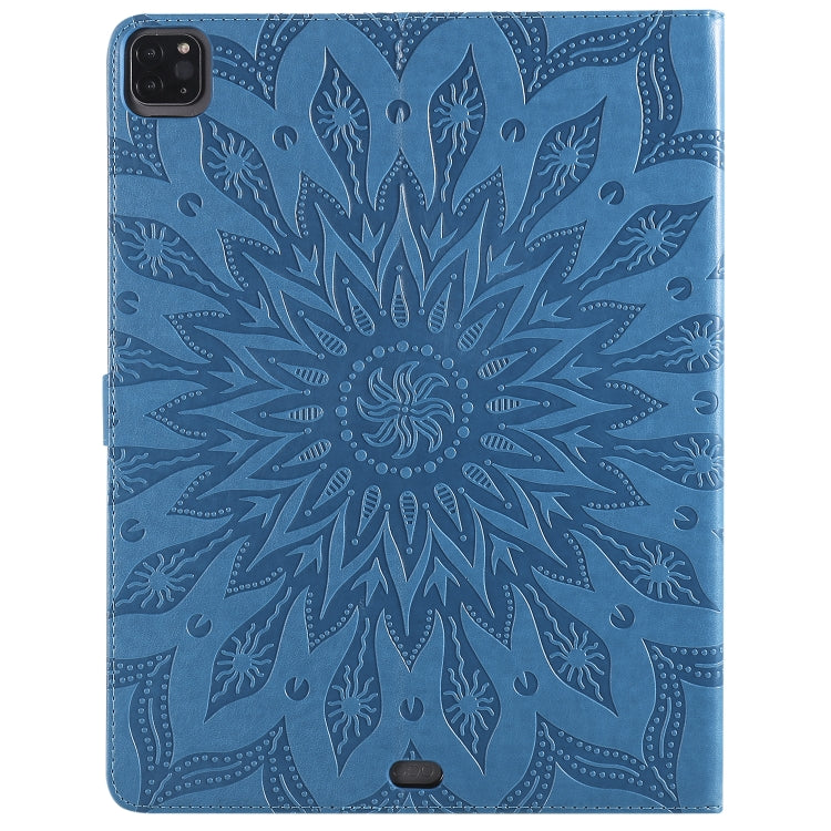 For iPad Pro 12.9 (2020) & Pro 12.9 (2018) Pressed Printing Sunflower Pattern Horizontal Flip PU Leather Tablet Case with Holder & Card Slots & Wallet(Blue) - iPad Pro 12.9 (2020) Cases by buy2fix | Online Shopping UK | buy2fix