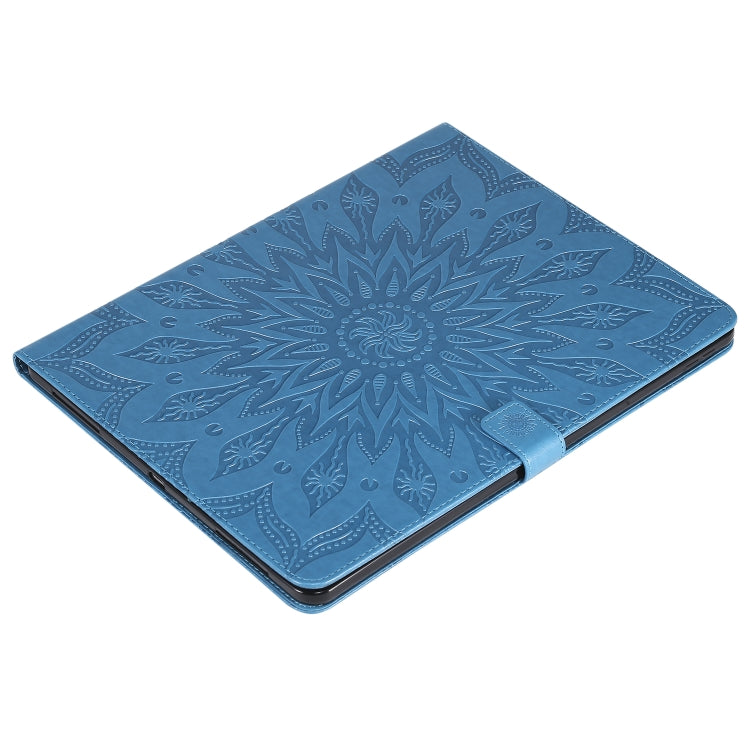 For iPad Pro 12.9 (2020) & Pro 12.9 (2018) Pressed Printing Sunflower Pattern Horizontal Flip PU Leather Tablet Case with Holder & Card Slots & Wallet(Blue) - iPad Pro 12.9 (2020) Cases by buy2fix | Online Shopping UK | buy2fix