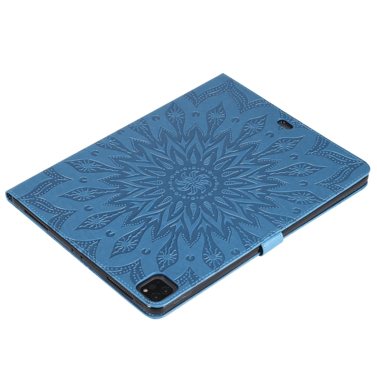 For iPad Pro 12.9 (2020) & Pro 12.9 (2018) Pressed Printing Sunflower Pattern Horizontal Flip PU Leather Tablet Case with Holder & Card Slots & Wallet(Blue) - iPad Pro 12.9 (2020) Cases by buy2fix | Online Shopping UK | buy2fix