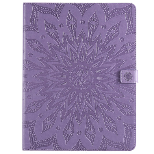 For iPad Pro 12.9 (2020) & Pro 12.9 (2018) Pressed Printing Sunflower Pattern Horizontal Flip PU Leather Tablet Case with Holder & Card Slots & Wallet(Purple) - iPad Pro 12.9 (2020) Cases by buy2fix | Online Shopping UK | buy2fix