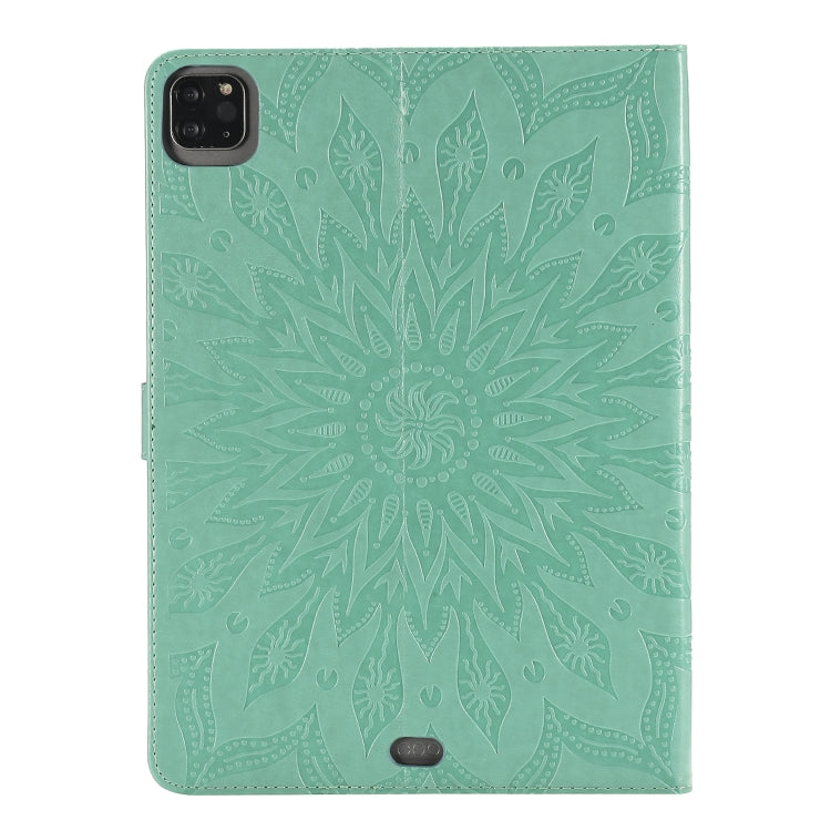 For iPad Pro 11 (2020) Pressed Printing Sunflower Pattern Horizontal Flip PU Leather Tablet Case with Holder & Card Slots & Wallet(Green) - iPad Pro 11 (2020) Cases by buy2fix | Online Shopping UK | buy2fix