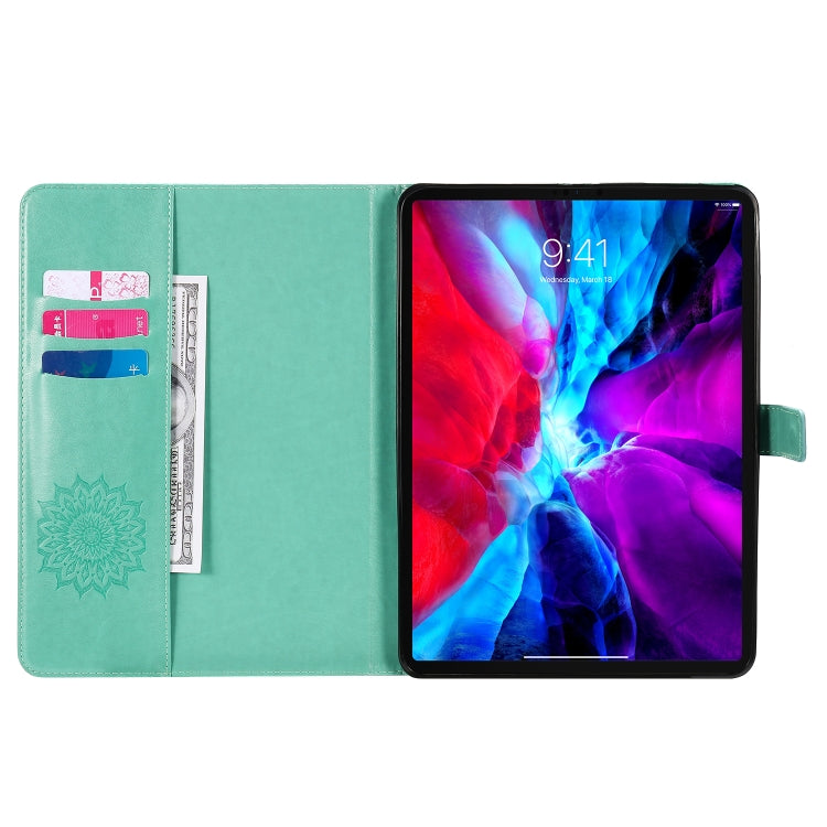 For iPad Pro 11 (2020) Pressed Printing Sunflower Pattern Horizontal Flip PU Leather Tablet Case with Holder & Card Slots & Wallet(Green) - iPad Pro 11 (2020) Cases by buy2fix | Online Shopping UK | buy2fix