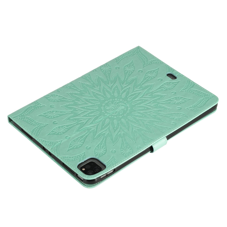 For iPad Pro 11 (2020) Pressed Printing Sunflower Pattern Horizontal Flip PU Leather Tablet Case with Holder & Card Slots & Wallet(Green) - iPad Pro 11 (2020) Cases by buy2fix | Online Shopping UK | buy2fix