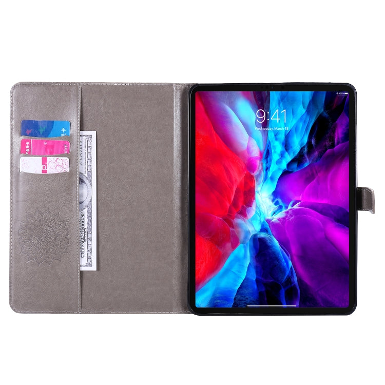 For iPad Pro 11 (2020) Pressed Printing Sunflower Pattern Horizontal Flip PU Leather Tablet Case with Holder & Card Slots & Wallet(Grey) - iPad Pro 11 (2020) Cases by buy2fix | Online Shopping UK | buy2fix