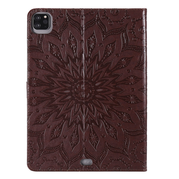 For iPad Pro 11 (2020) Pressed Printing Sunflower Pattern Horizontal Flip PU Leather Tablet Case with Holder & Card Slots & Wallet(Brown) - iPad Pro 11 (2020) Cases by buy2fix | Online Shopping UK | buy2fix