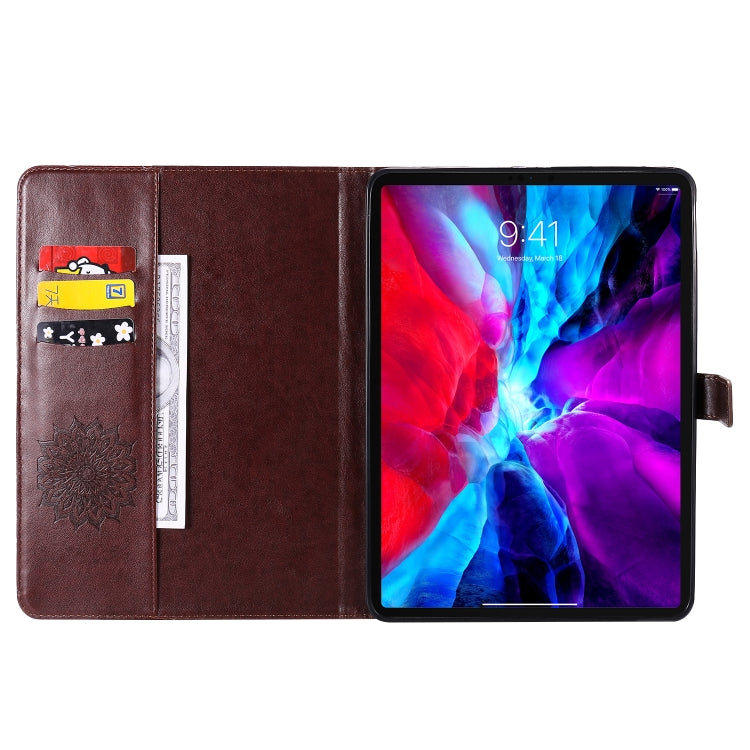 For iPad Pro 11 (2020) Pressed Printing Sunflower Pattern Horizontal Flip PU Leather Tablet Case with Holder & Card Slots & Wallet(Brown) - iPad Pro 11 (2020) Cases by buy2fix | Online Shopping UK | buy2fix
