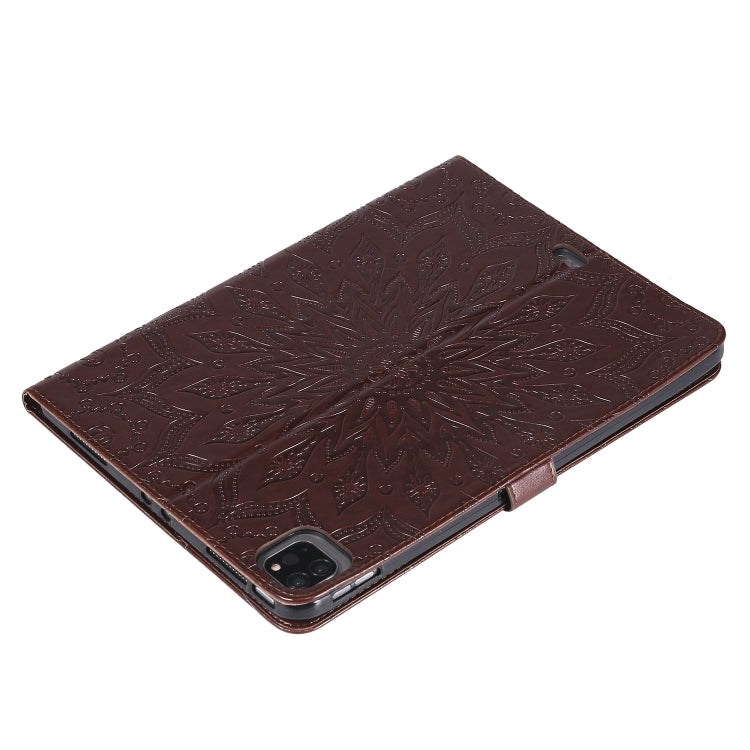 For iPad Pro 11 (2020) Pressed Printing Sunflower Pattern Horizontal Flip PU Leather Tablet Case with Holder & Card Slots & Wallet(Brown) - iPad Pro 11 (2020) Cases by buy2fix | Online Shopping UK | buy2fix