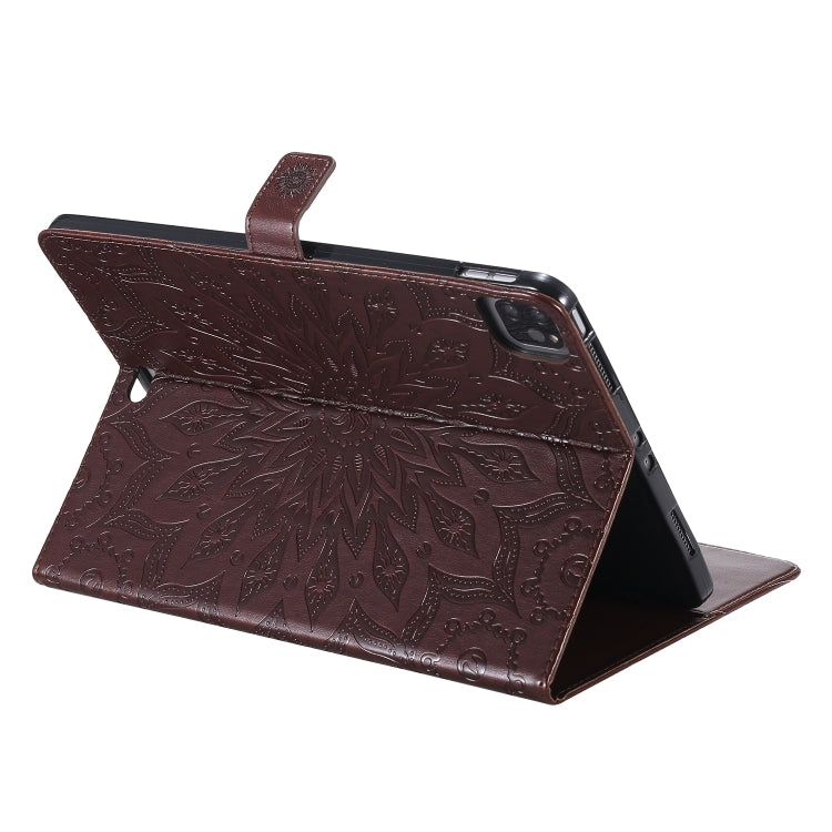 For iPad Pro 11 (2020) Pressed Printing Sunflower Pattern Horizontal Flip PU Leather Tablet Case with Holder & Card Slots & Wallet(Brown) - iPad Pro 11 (2020) Cases by buy2fix | Online Shopping UK | buy2fix