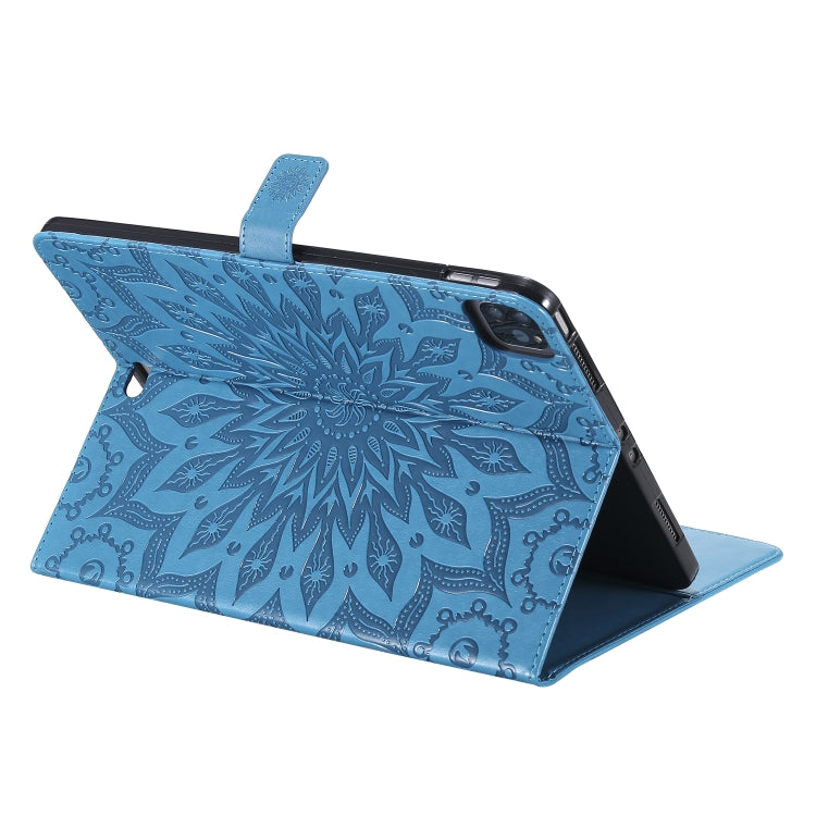 For iPad Pro 11 (2020) Pressed Printing Sunflower Pattern Horizontal Flip PU Leather Tablet Case with Holder & Card Slots & Wallet(Blue) - iPad Pro 11 (2020) Cases by buy2fix | Online Shopping UK | buy2fix