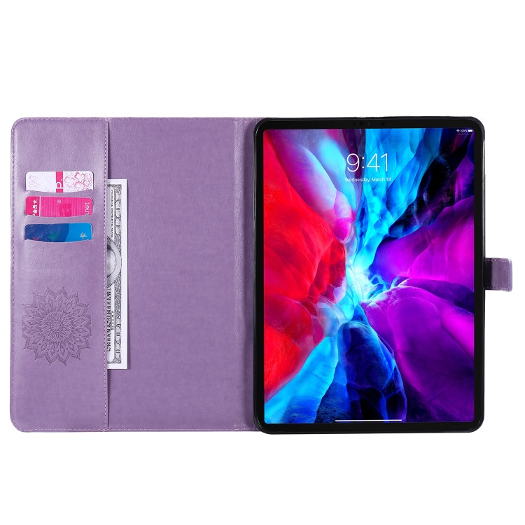 For iPad Pro 11 (2020) Pressed Printing Sunflower Pattern Horizontal Flip PU Leather Tablet Case with Holder & Card Slots & Wallet(Purple) - iPad Pro 11 (2020) Cases by buy2fix | Online Shopping UK | buy2fix