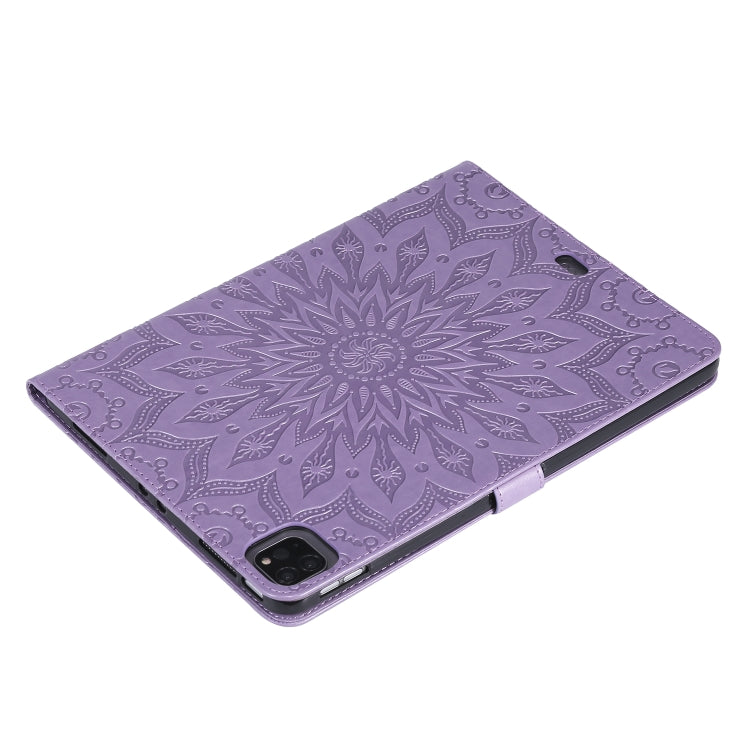 For iPad Pro 11 (2020) Pressed Printing Sunflower Pattern Horizontal Flip PU Leather Tablet Case with Holder & Card Slots & Wallet(Purple) - iPad Pro 11 (2020) Cases by buy2fix | Online Shopping UK | buy2fix