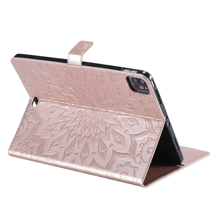 For iPad Pro 11 (2020) Pressed Printing Sunflower Pattern Horizontal Flip PU Leather Tablet Case with Holder & Card Slots & Wallet(Rose Gold) - iPad Pro 11 (2020) Cases by buy2fix | Online Shopping UK | buy2fix