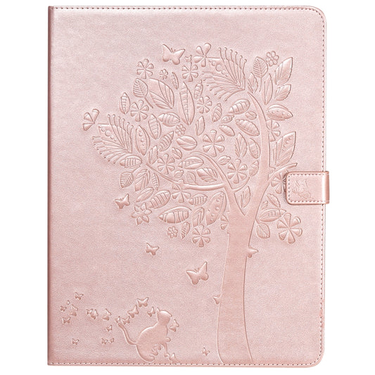 For iPad Pro 12.9 (2020) Pressed Printing Cat and Tree Pattern Horizontal Flip Leather Tablet Case with Holder & Card Slots & Wallet(Rose Gold) - iPad Pro 12.9 (2020) Cases by buy2fix | Online Shopping UK | buy2fix