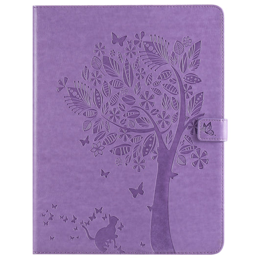 For iPad Pro 12.9 (2020) Pressed Printing Cat and Tree Pattern Horizontal Flip Leather Tablet Case with Holder & Card Slots & Wallet(Purple) - iPad Pro 12.9 (2020) Cases by buy2fix | Online Shopping UK | buy2fix