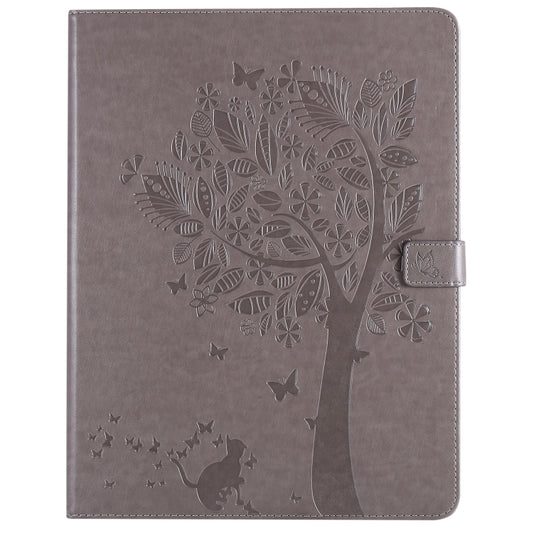 For iPad Pro 12.9 (2020) Pressed Printing Cat and Tree Pattern Horizontal Flip Leather Tablet Case with Holder & Card Slots & Wallet(Grey) - iPad Pro 12.9 (2020) Cases by buy2fix | Online Shopping UK | buy2fix