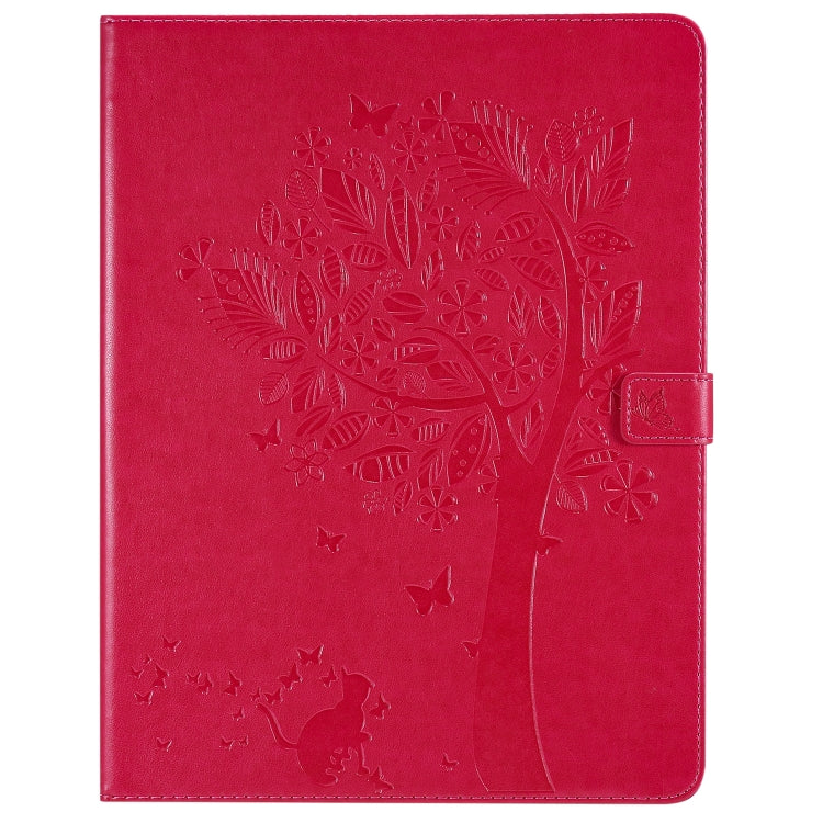 For iPad Pro 12.9 (2020) Pressed Printing Cat and Tree Pattern Horizontal Flip Leather Tablet Case with Holder & Card Slots & Wallet(Red) - iPad Pro 12.9 (2020) Cases by buy2fix | Online Shopping UK | buy2fix