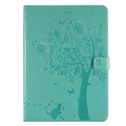For iPad Pro 11 (2020) Pressed Printing Cat and Tree Pattern Horizontal Flip Leather Tablet Case with Holder & Card Slots & Wallet(Green) - iPad Pro 11 (2020) Cases by buy2fix | Online Shopping UK | buy2fix