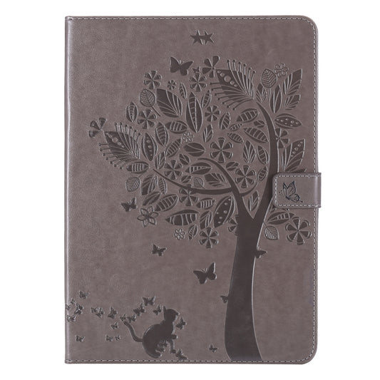 For iPad Pro 11 (2020) Pressed Printing Cat and Tree Pattern Horizontal Flip Leather Tablet Case with Holder & Card Slots & Wallet(Grey) - iPad Pro 11 (2020) Cases by buy2fix | Online Shopping UK | buy2fix