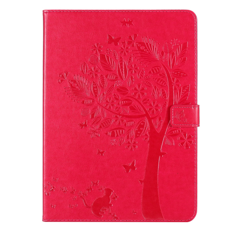 For iPad Pro 11 (2020) Pressed Printing Cat and Tree Pattern Horizontal Flip Leather Tablet Case with Holder & Card Slots & Wallet(Red) - iPad Pro 11 (2020) Cases by buy2fix | Online Shopping UK | buy2fix